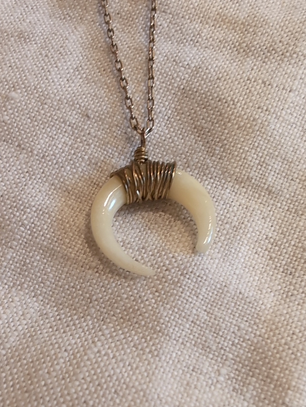 Gold-Tone Wire Wrapped Cream Crescent Pendant Necklace